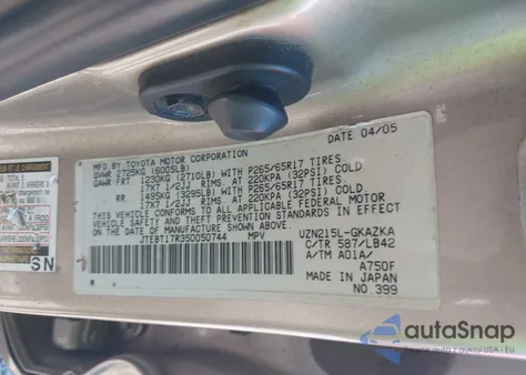 2005 Toyota 4Runner Limited V8 from USA, damaged, VIN JTEBT17R350050744